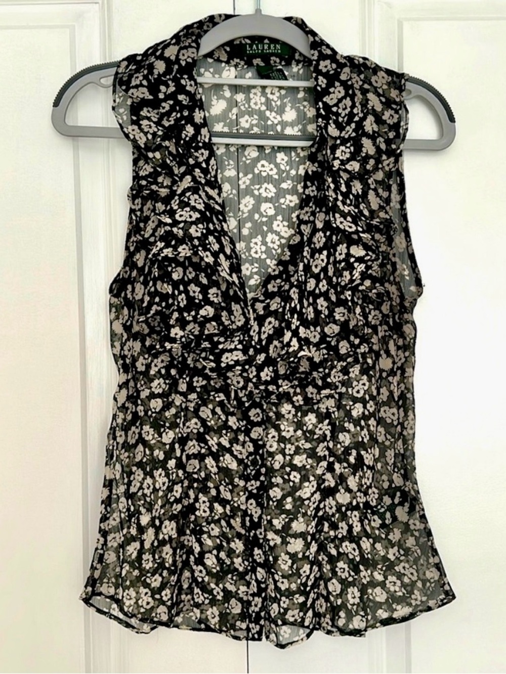 Ralph Lauren Black Sheer Floral Ruffle Top 🖤